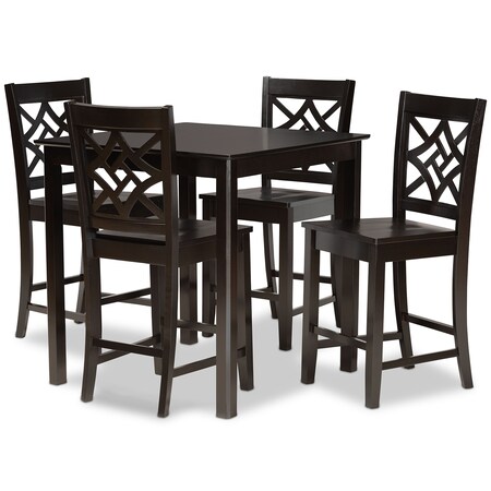 Baxton Studio Nicolette Modern and Contemporary Transitional Dark Brown Finished Wood 5-Piece Pub Set 176-11421-9776-Zoro